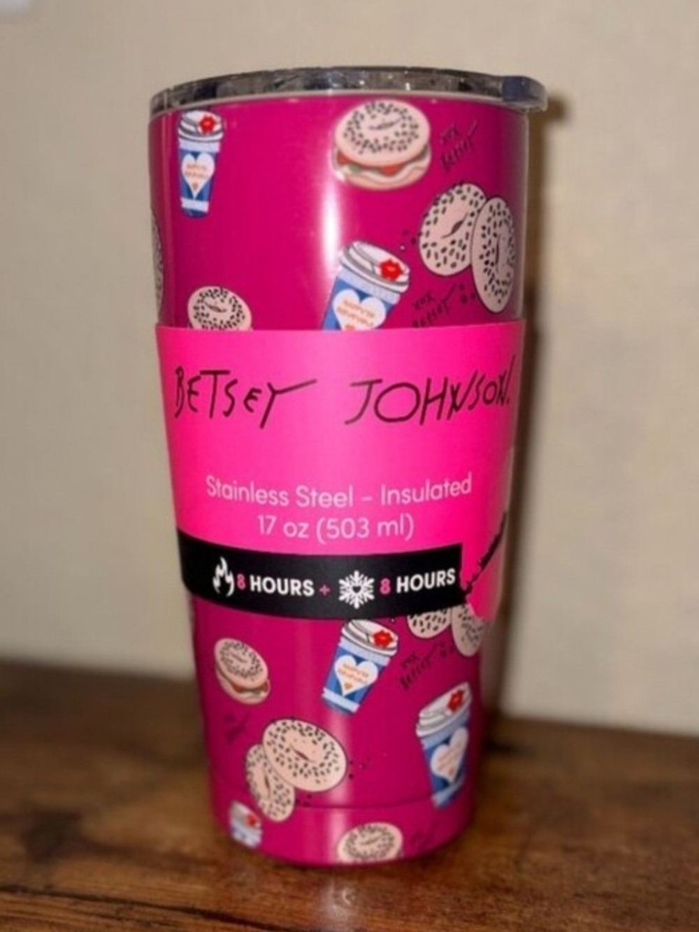 Betsey Johnson NWT Pink Donut & Coffee Insulated Travel Tumbler